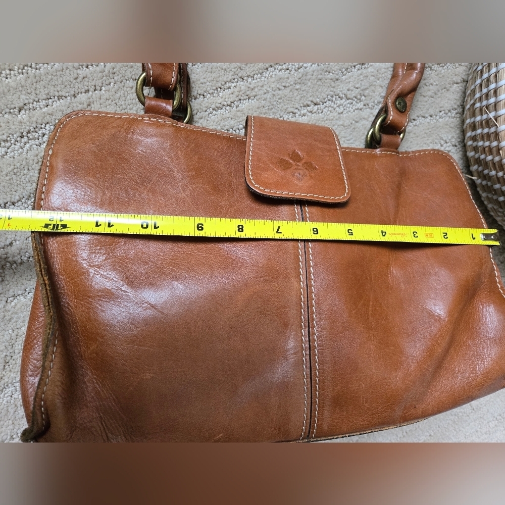 Patricia Nash Rienzo Satchel Handbag Full Grain Cognac Leather Vintage Style - Picture 8 of 16